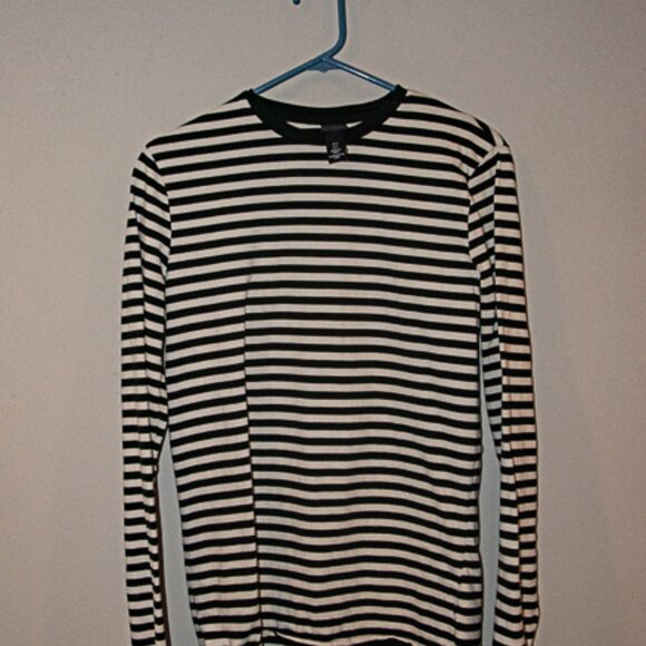 H&M Long Sleeve Stripped T Shirt Men Small Navy Blue and White - Picture 4 of 5